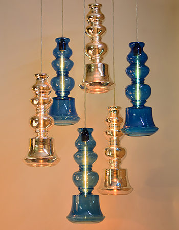 Ilke Lamp in Silver & Blue Blown Glass by Sahil & Sarthak